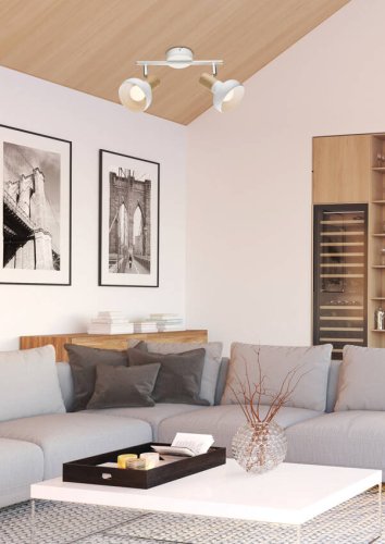 Stropné nástenné svietidlo pásik biele + drevo 2x40W Puerto