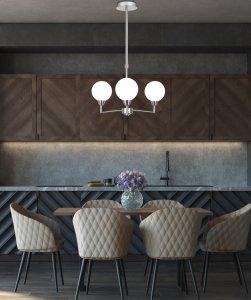 Závesná lampa s logom, saténová, 3x25W, g9, biele tienidlo