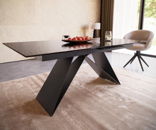 Jedálenský stôl Edge 180-220x100 reliéfne sklo dymovo čierna 3D dizajn