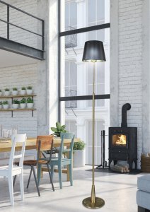 Stojacia lampa Patina, čierne látkové tienidlo, Milonga