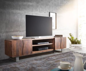 TV stolek Live Edge 200 cm akácie hnědá 4 dvířka 2 přihrádky