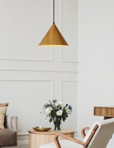 Závesná lampa Dunca 25 Čierna 1X40 E27 Svetlý dubový tienidlo