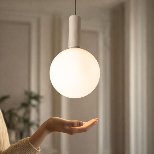 Lampa wisząca Testa kula szklana beżowa z białym kloszem 1x10W G9