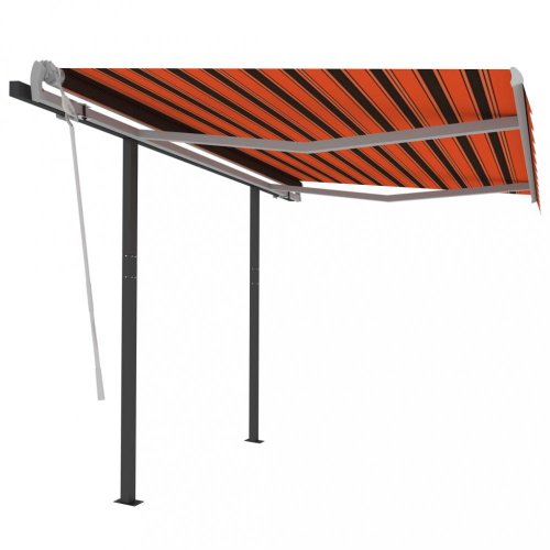 Ručne zaťahovacia markíza so stĺpikmi 300x250 cm Dekorhome - BAREVNÁ VARIANTA: Hnedá / oranžová