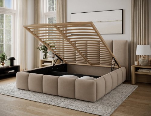 Posteľ Edvige + Drevený rám + plynový piest + kontajner 160x200