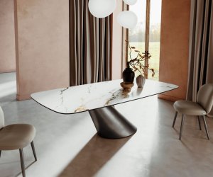 Jídelní stůl Edge Boot 240x120 keramika Calacatta Luxe bílá-zlatá-šedá