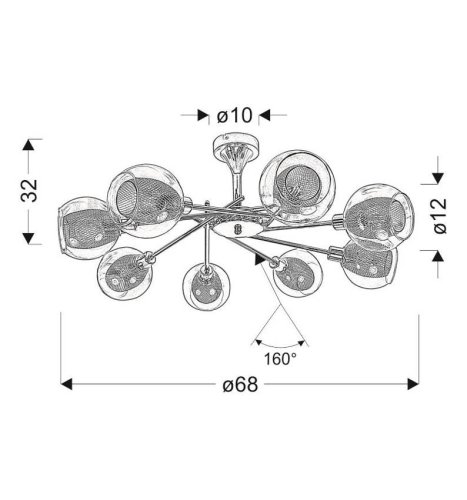 Chrómová stropná lampa, sklenené tienidlo, kôš, 8x40W, E14, Ozzo