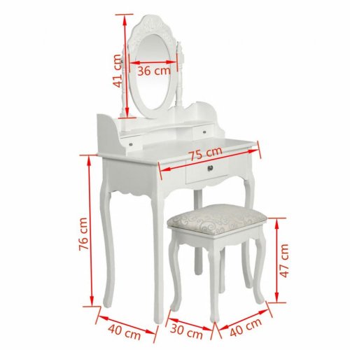 Toaletný stolík s taburetom biela Dekorhome
