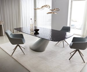 Jídelní stůl Edge Boot 240x120 sklo s reliéfem kouřově černé 3D design