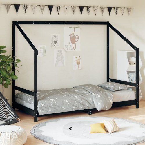 Dětská postel černá 90 x 200 cm masivní borové dřevo