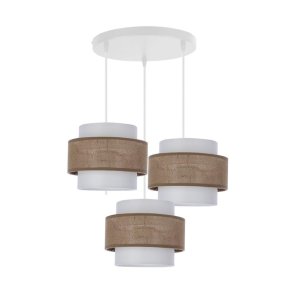 Jutová závesná lampa biela doska 3x40w e27 tienidlo biela+béžová