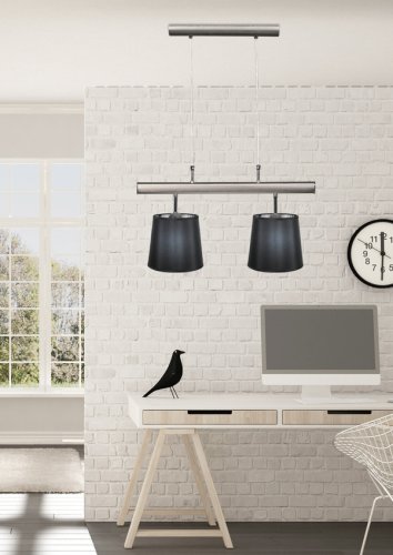 Saténová dvojitá závesná lampa, čierne tienidlo, 2x60W Milonga