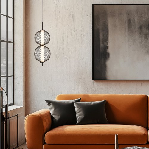 Závesná lampa PUMA s drôteným tienidlom a guľovými tienidlami 14 x 38 cm – dizajnové LED osvetlenie obývačky 3000K