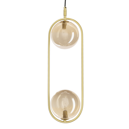 Závesná lampa CORDEL vintage - zlatá mosadz s jantárovými guľôčkovými tienidlami - elegantné osvetlenie obývačky 2x G9 LED