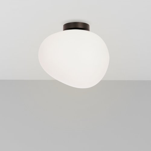 Stropná lampa STONES inšpirovaná kameňom - dizajnérska stropná lampa s 30 cm mliečnym tienidlom - osvetlenie obývačky a chodby E27