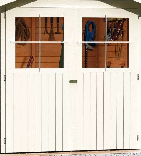 Dřevěný zahradní domek GLUCKSBURG 3 s přístřeškem 190 Dekorhome - BAREVNÁ VARIANTA: Šedá