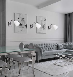 Chrómová nástenná lampa, biele tienidlo, 40W E14, Ursella