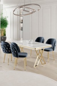 Dining Table & Chairs Set (5 Pieces) Rigel - White, Gold, Anthracite