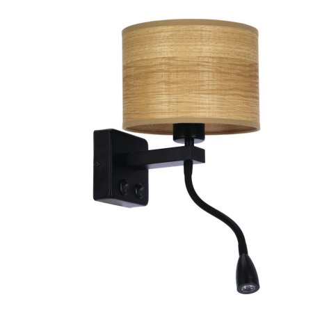 Nástenná lampa Polo čierna 1X40W E27+2W LED tienidlo z orechového dreva