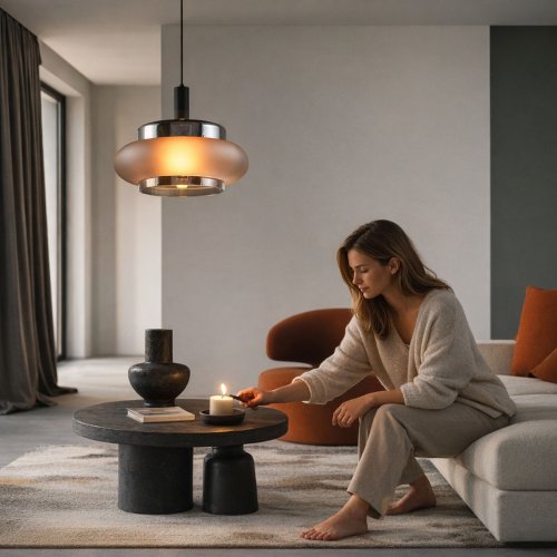 Lampa wisząca Brizi szklana czarna z dymionym kloszem do jadalni nad stół