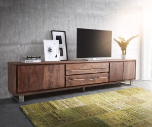 TV stolek Live Edge 300 cm akácie hnědá 4 dvířka 2 zásuvky