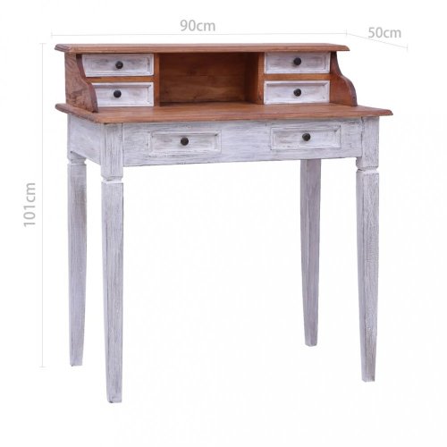 Psací stůl ze zásuvkami masivní dřevo Dekorhome - BAREVNÁ VARIANTA: Bílá / hnědá