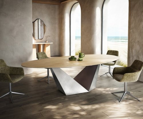 Jedálenský stôl Edge oválny 280x130 keramika Laminam® Sabbia dubová