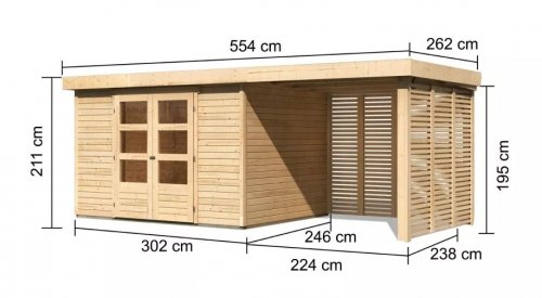 Drevený záhradný domček ASKOLA 5 s prístavkom  Dekorhome - ŠÍRKA: 522 cm