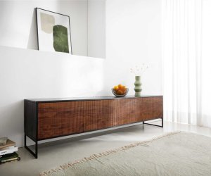 TV stolek Vaag 200 cm sheesham přírodní mango černá 4 dvířka