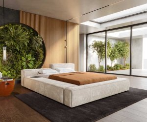 Čalouněná postel Kalinea 140x200 cm plyšový manšestr béžová