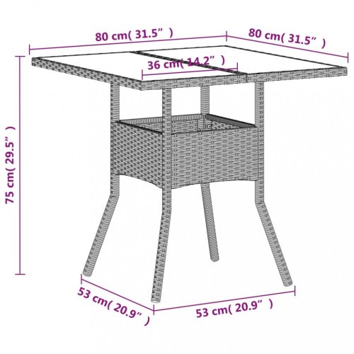 Zahradní stůl skleněná deska světle šedý 80x80x75 cm polyratan