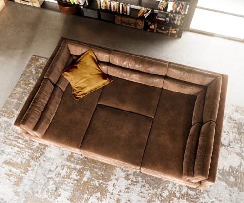 Pohovka ve tvaru "U" Elio 300x185 cm imitace kůže vintage hnědá