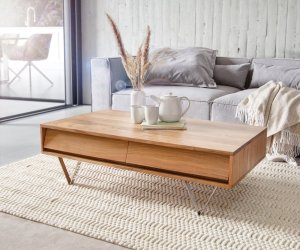 Konferenčný stolík Eloi 115x60x40 cm prírodná akácia 4 zásuvky