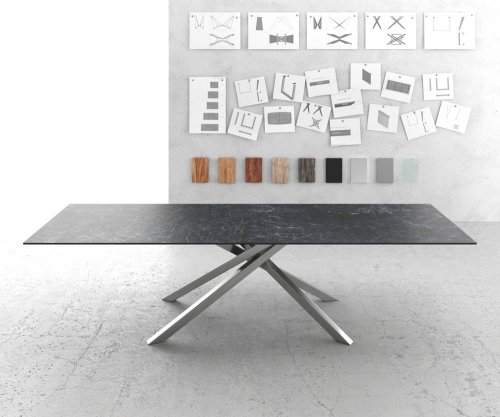 Jídelní stůl Edge 300x100cm Laminam® keramika šedá křížová podnož