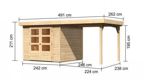 Dřevěný zahradní domek ASKOLA 3,5 s přístavkem 240 Dekorhome - BAREVNÁ VARIANTA: Šedá