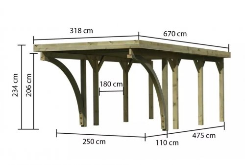 Dřevěný přístřešek / carport CLASSIC 2C s plechy Dekorhome