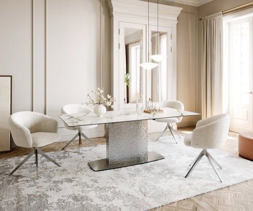 Jedálenský stôl Edge zaoblený 200x100 keramika Calacatta Luxe bielo
