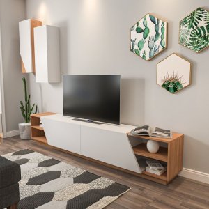 TV skrinka / Obývacia stena Zebra - White, Teak