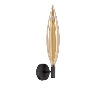 Kinkiet Nordic czarny szklany klosz bursztynowy do salonu i sypialni