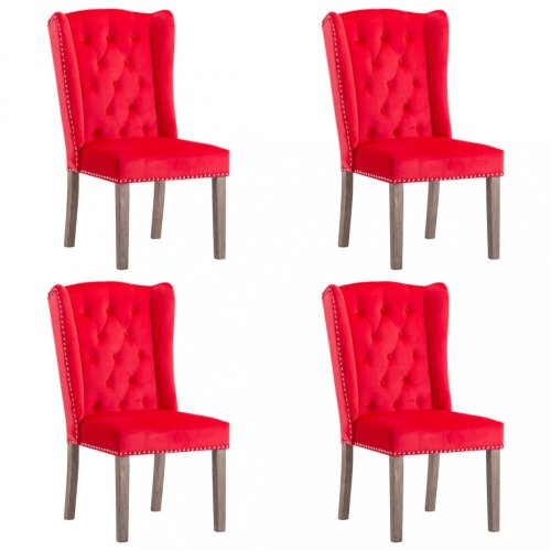 Jedálenská stolička 4 ks zamat / kaučukovník Dekorhome - BAREVNÁ VARIANTA: Červená