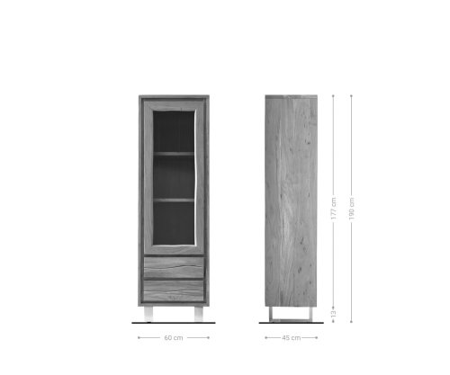 Vitrína Live-Edge 60x190 cm akácia prírodná rovná hrana 1 dvierka 2