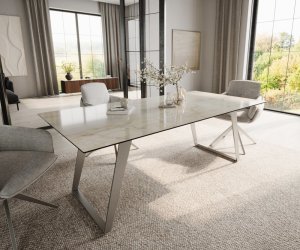 Jedálenský stôl Edge 200x100 keramický Laminam® Onice Oro ?nerezový