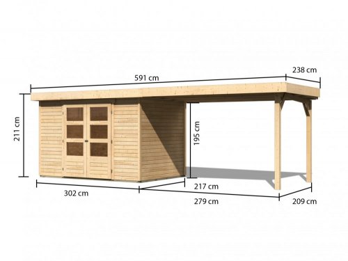 Dřevěný zahradní domek ASKOLA 4 s přístavkem 280 Dekorhome