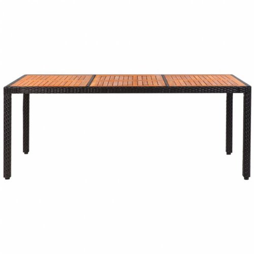 Polyratanový záhradný stôl s doskou z akácie 190x90 cm čierna / prírodná