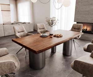 Jídelní stůl Edge 200x100 XL Akácie hnědá Troa Nerezová ocel Grafit