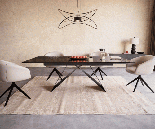 Jedálenský stôl Edge 180-220x100 reliéfne sklo dymovo čierna 3D dizajn