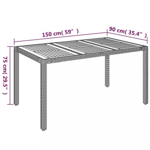 Zahradní stůl s dřevěnou deskou šedý 150 x 90 x 75 cm polyratan