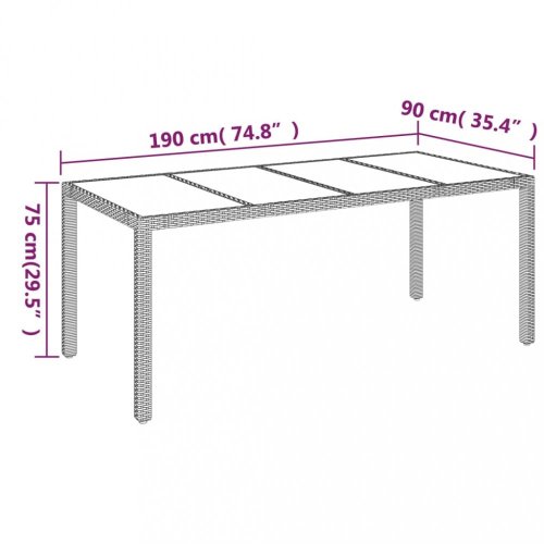 Zahradní stůl se skleněnou deskou šedý 190x90x75 cm polyratan