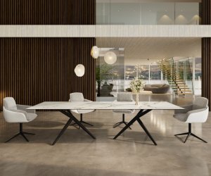 Jedálenský stôl Edge 300x100 keramický Calacatta Luxe bielo-zlatý