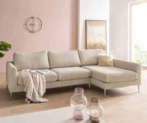 Rohová pohovka Marla 285x140 cm manšestr smetanovo-bílá sedačka pravá